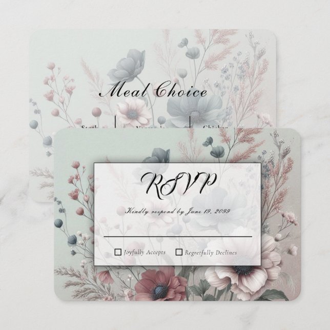 Dusky Petals and Soft Serenity Floral Wedding RSVP Card (Front/Back)