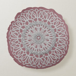 Dusky Pink and Gray Shabby Chic design Round Pillow