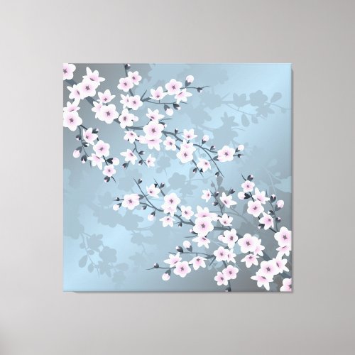 Dusky Pink Blue Cherry Blossoms Floral Canvas Print