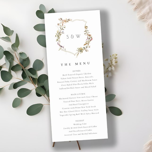 Dusky Pink Blush Wildflower Crest Wedding Menu Invitation (Creator Uploaded)