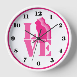 Dusky pink cat in silhouette, LOVE, with numbers Clock