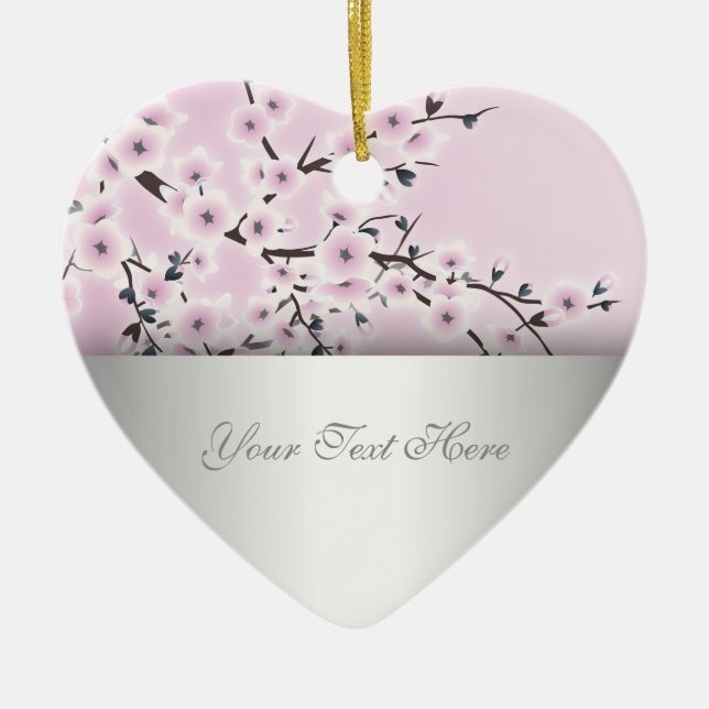 Dusky Pink Cherry Blossom Floral Add Text Ceramic Ornament (Front)