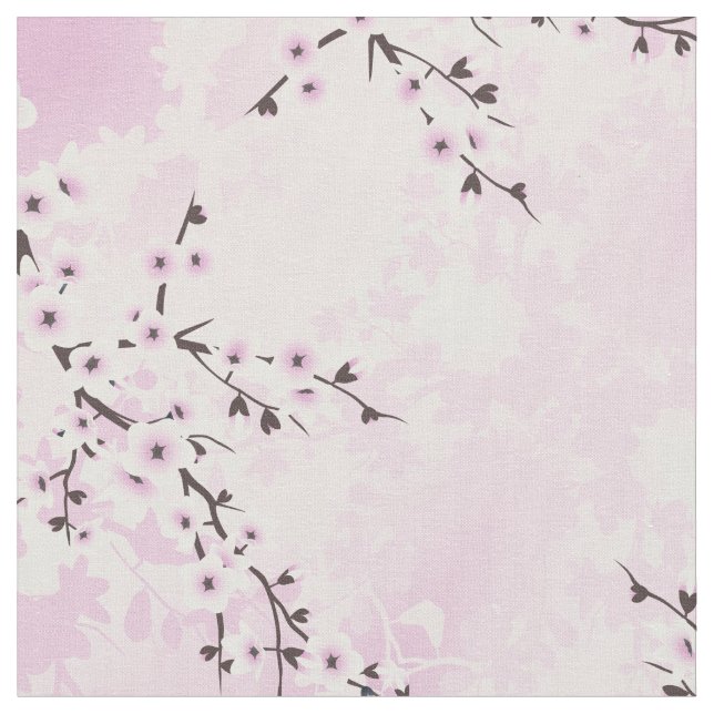 Dusky Pink Cherry Blossoms Asia Floral Fabric (Close Up)
