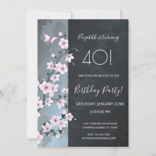 Dusky Pink Cherry Blossoms Custom Birthday Invitation