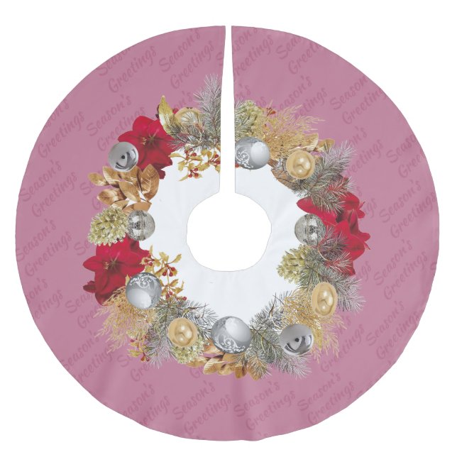 Dusky Pink Christmas Wreath Brushed Polyester Tree Skirt (Front)