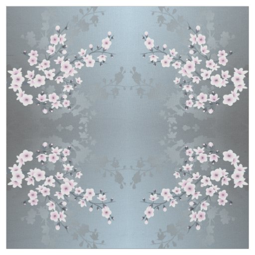 Dusky Pink Dusty Blue Cherry Blossom Pattern Fabric