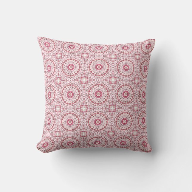 Dusky Pink Floral Mandala Throw Pillow (Front)
