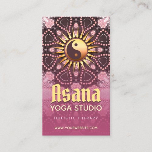 Dusky Pink  Gold Yin Yang Holistic Asana Yoga Business Card