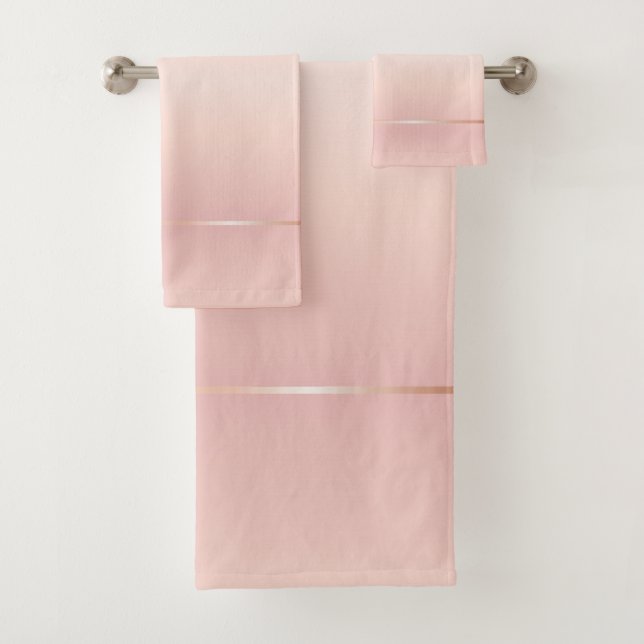 Dusky Pink Gradient  Rose Gold Stripes Bath Towel Set (Insitu)