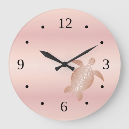 Dusky Pink Gradient Rose Gold Turtle Large Clock