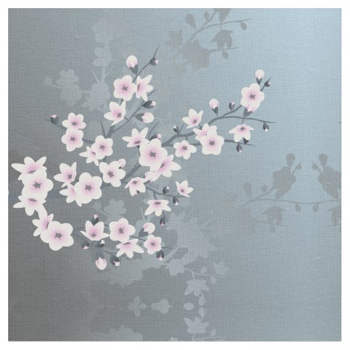 Dusky Pink Grayish Blue Cherry Blossom Pattern Fab Fabric