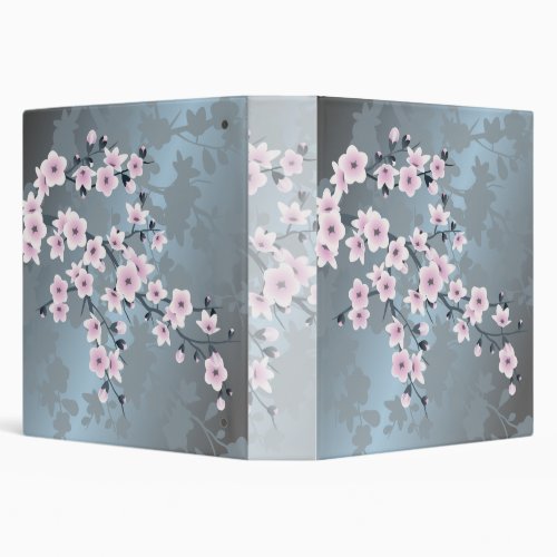 Dusky Pink Grayish Blue Cherry Blossoms 3 Ring Binder