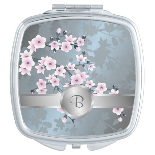 Dusky Pink Grayish Blue Cherry Blossoms Compact Mirror