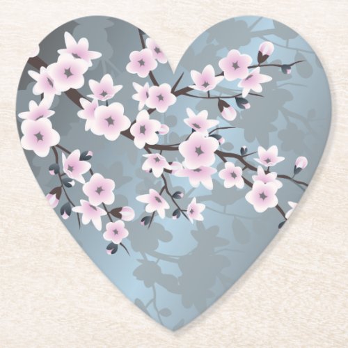 Dusky Pink Grayish Blue Cherry Blossoms Floral Paper Coaster