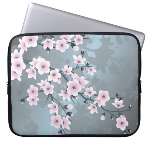 Dusky Pink Grayish Blue Cherry Blossoms Laptop Sleeve