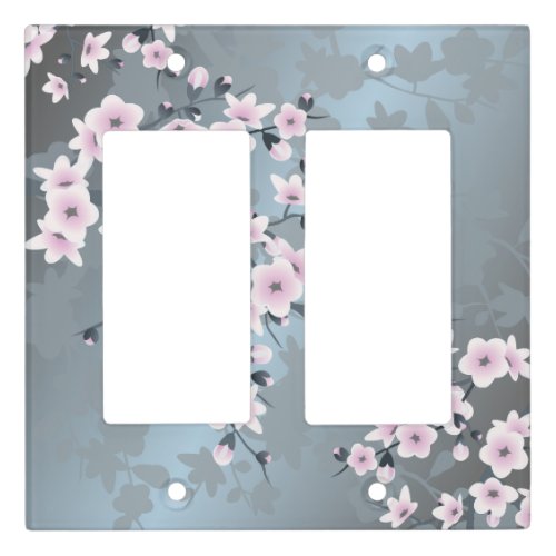 Dusky Pink Grayish Blue Cherry Blossoms Light Switch Cover