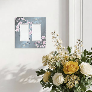 Dusky Pink Grayish Blue Cherry Blossoms Light Switch Cover