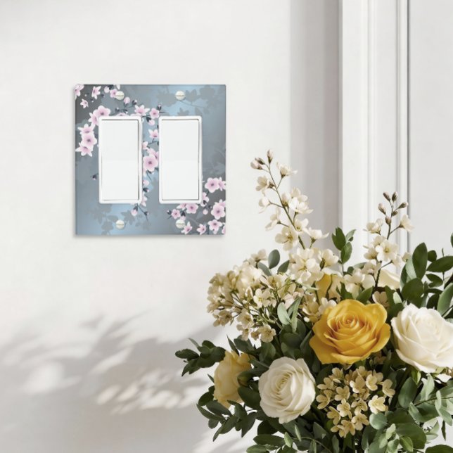 Dusky Pink Grayish Blue Cherry Blossoms Light Switch Cover (Creator Uploaded)