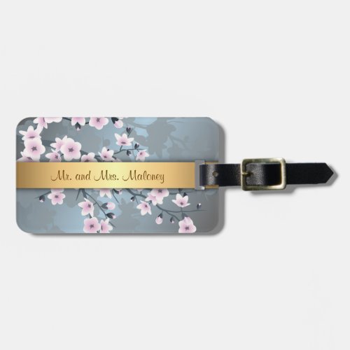 Dusky Pink Grayish Blue Cherry Blossoms Luggage Tag