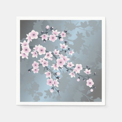 Dusky Pink Grayish Blue Cherry Blossoms Napkins