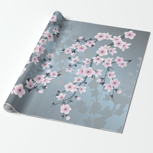 Dusky Pink Grayish Blue Floral Wrapping Paper