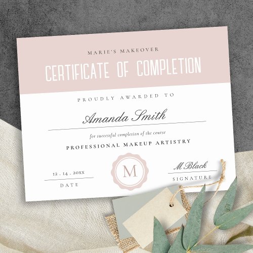 Dusky Pink Minimal Certificate of Completion Award