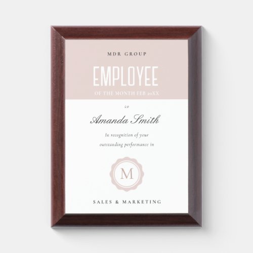 Dusky Pink Minimal Logo Employee Recognition Award Plaque