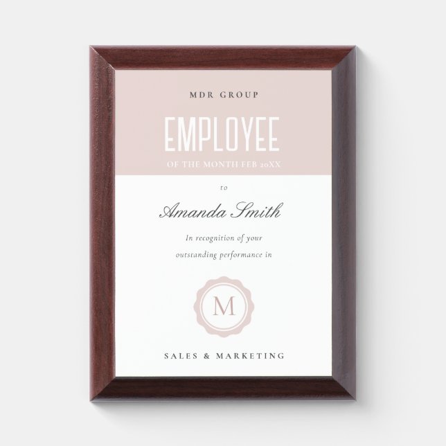 Dusky Pink Minimal Logo Employee Recognition Award Plaque (Vertical)