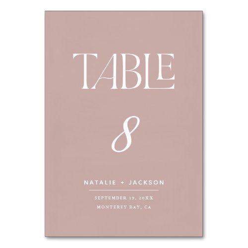 Dusky pink painted elegant script text wedding tab table number