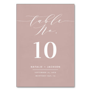 Dusky pink painted elegant script text wedding table number