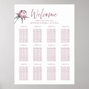 Dusky Pink Peony Find Your Seat Wedding Poster