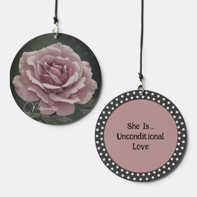 Dusky Pink Rose Unconditional Love Quote Floral  Wind Chime (Front & Back)