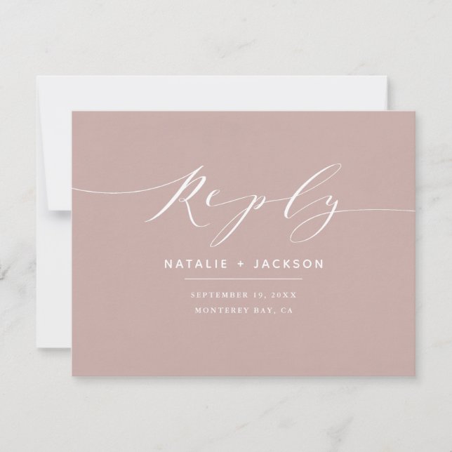 Dusky pink + white elegant wedding reply (Front)