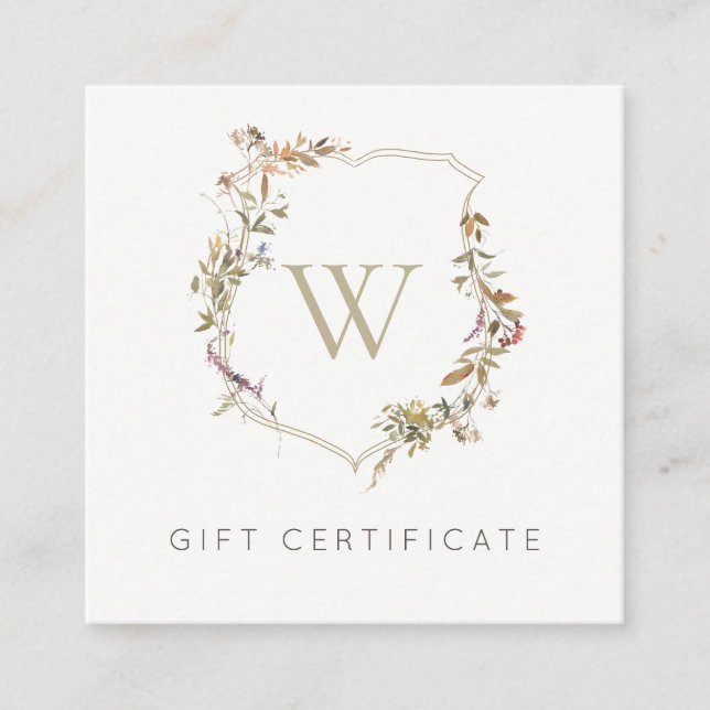 Dusky Pink Wildflower Crest Gift Certificate (Front)