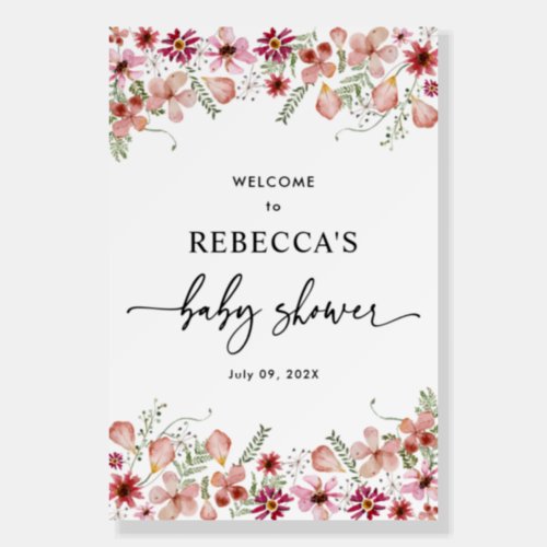 Dusky Pink Wildflowers Baby Shower Welcome Sign