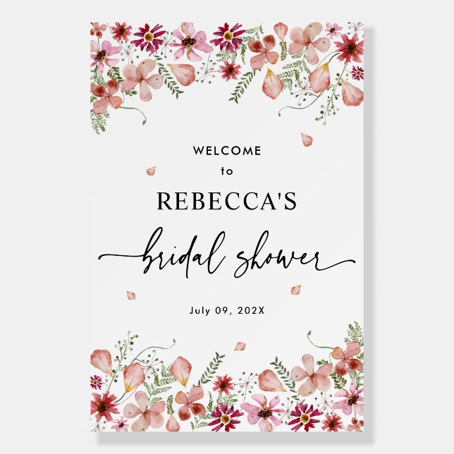Dusky Pink Wildflowers Bridal Shower Welcome Sign (Front)