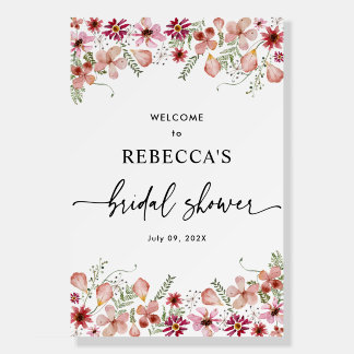 Dusky Pink Wildflowers Bridal Shower Welcome Sign