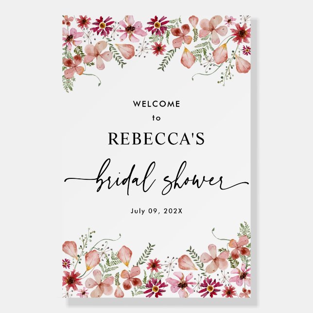 Dusky Pink Wildflowers Bridal Shower Welcome Sign (Front)