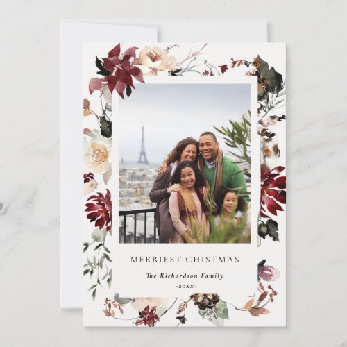 Dusky Poinsettia Floral Merriest Christmas Photo Holiday Card