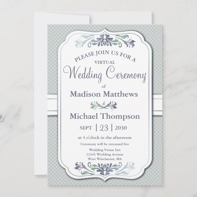 Dusky Polkadot Virtual Wedding Livestream Wedding Invitation (Front)
