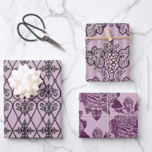 Dusky Purple and Black Paris themed Wrapping Paper Sheets