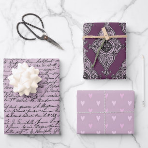 Dusky Purple and Black Paris themed Wrapping Paper Sheets