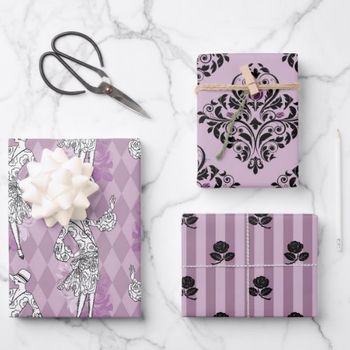 Dusky Purple and Black Paris Wrapping Paper Sheets