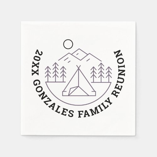 Dusky Purple Camping Line Art _ Family Reunion Napkins