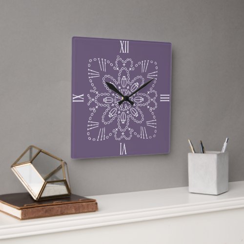 Dusky Purple Crochet Chart Square Wall Clock