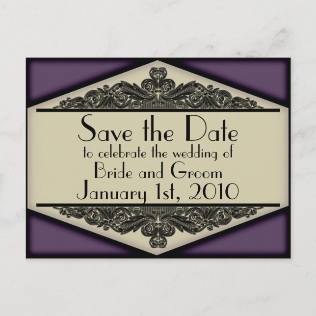 Dusky Purple Vintage, save the date postcard (Front)