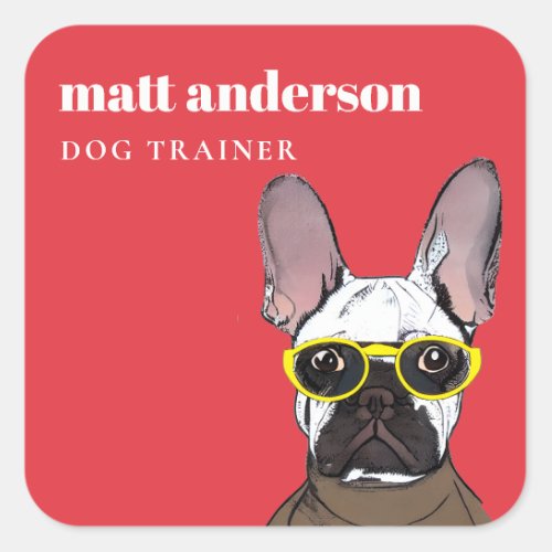 Dusky Red Neon Retro French Bulldog Dog Trainer Square Sticker