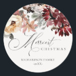 Dusky Red Poinsettia Floral Merriest Christmas Classic Round Sticker<br><div class="desc">If you need any further customisation please feel free to message me on yellowfebstudio@gmail.com.</div>