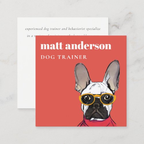 Dusky Red Retro Blue French Bulldog Dog Trainer Square Business Card