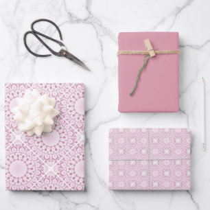 Dusky Rose Confetti Lace Diamond Tile Wrapping Paper Sheets
